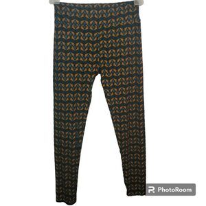 LuLaRoe Black Bugs on Forest Green and Gold Triangle Leggings